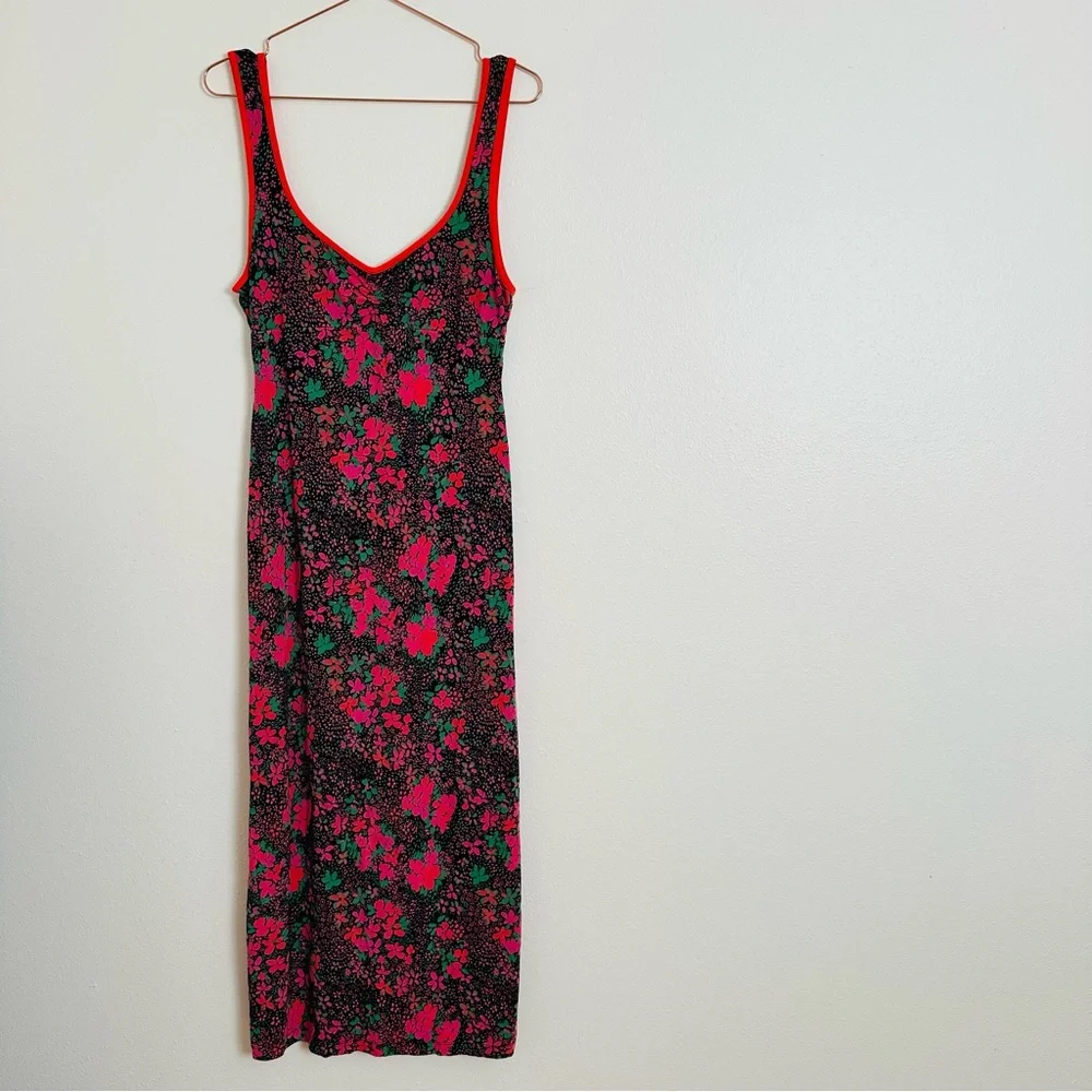 Free People Maxi Dress Boho with Pink Dark Floral Detail Side slits - Picture 9 of 14